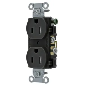 HUBBELL WIRING DEVICE-KELLEMS CR15BLKTR Straight Receptacle, Duplex, 15A 125V, 5 -15R, Black, 1 Pk | AC2AJN 2HDY1