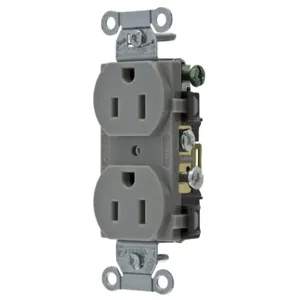 HUBBELL WIRING DEVICE-KELLEMS CR15GRY Straight Receptacle, Duplex, 15A 125V, Gray, 1 Pk | AE7LFL 5Z836