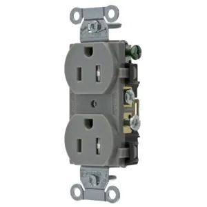 HUBBELL WIRING DEVICE-KELLEMS CR15GRYTR Straight Receptacle, Duplex, 15A 125V, Gray, 1 Pk | BD3LKH