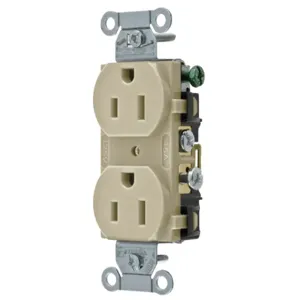 HUBBELL WIRING DEVICE-KELLEMS CR15I Straight Receptacle, Duplex, 15A 125V, Ivory, 1 Pk | AE7QZM 6A670