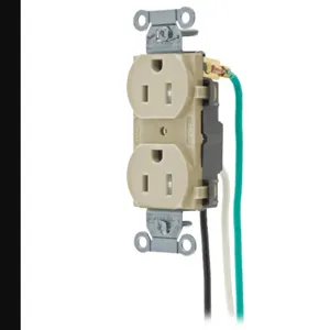 HUBBELL WIRING DEVICE-KELLEMS CR15ITRP2 Straight Receptacle, Duplex, 15A 125V, Ivory, 1 Pk, 8 Inch Stranded Lead | BC9EDE