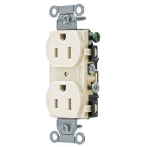 HUBBELL WIRING DEVICE-KELLEMS CR15LA Straight Receptacle, Duplex, 15A 125V, Light Almond, 1 Pk | BD2KEF