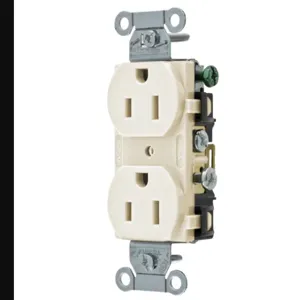 HUBBELL WIRING DEVICE-KELLEMS CR15LA Straight Receptacle, Duplex, 15A 125V, Light Almond, 1 Pk | BD2KEF