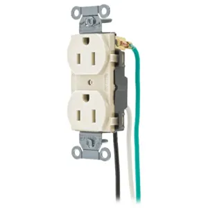 HUBBELL WIRING DEVICE-KELLEMS CR15LAP1 Straight Receptacle, Duplex, 15A 125V, Light Almond, 1 Pk, 8 Inch Solid Lead | BD3EEC