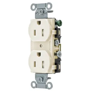 HUBBELL WIRING DEVICE-KELLEMS CR15LATR Straight Receptacle, Duplex, 15A 125V, Light Almond, 1 Pk | BC8EYA