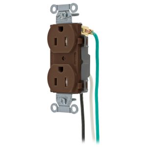 HUBBELL WIRING DEVICE-KELLEMS CR15TRP2 Straight Receptacle, Duplex, 15A 125V, Brown, 1 Pk, 8 Inch Stranded Lead | BD3CGF
