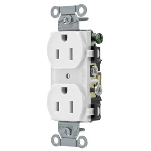 HUBBELL WIRING DEVICE-KELLEMS CR15WHI Straight Receptacle, Duplex, 15A 125V, White, 1 Pk | AE7LFJ 5Z834