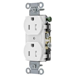 HUBBELL WIRING DEVICE-KELLEMS CR15WHITR Straight Receptacle, Duplex, 15A 125V, White, 1 Pk | BC9EJM