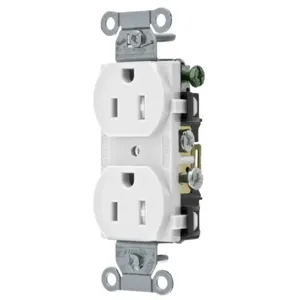 HUBBELL WIRING DEVICE-KELLEMS CR15WHITR Straight Receptacle, Duplex, 15A 125V, White, 1 Pk | BC9EJM