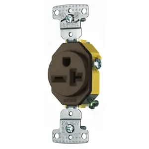 HUBBELL WIRING DEVICE-KELLEMS RR205 Receptacle, Single, 20A, 250V, 2-Pole, Self Grounding, Brown | BD6DEY