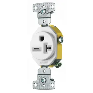 HUBBELL WIRING DEVICE-KELLEMS RR205W Receptacle, Single, 20A, 250V, 2-Pole, Self Grounding, White | BC9KLR