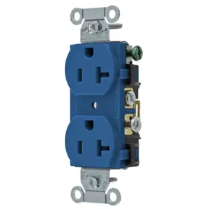 HUBBELL WIRING DEVICE-KELLEMS CR20BL Straight Receptacle, Duplex, 20A 125V, Side Wired Only, Blue | BD4LUF