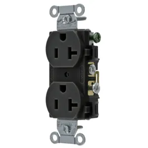 HUBBELL WIRING DEVICE-KELLEMS CR20BLK Straight Receptacle, Duplex, 20A 125V, Black, 1 Pk | AC2MHN 2LBR9