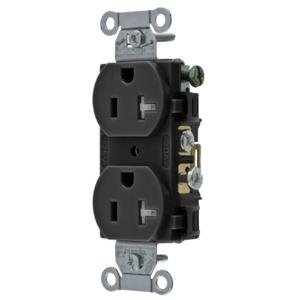 HUBBELL WIRING DEVICE-KELLEMS CR20BLKTR Straight Receptacle, Duplex, 20A 125V, Black, 1 Pk | BC7UEN