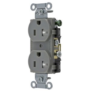HUBBELL WIRING DEVICE-KELLEMS CR20GRYTR Straight Receptacle, Duplex, 20A 125V, Gray, 1 Pk | AC2AJQ 2HDY7