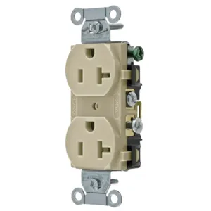 HUBBELL WIRING DEVICE-KELLEMS CR20I Straight Receptacle, Duplex, 20A 125V, Ivory, 1 Pk | AE7QZN 6A671