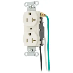 HUBBELL WIRING DEVICE-KELLEMS CR20LAP1 Straight Receptacle, Duplex, 20A 125V, Light Almond, 1 Pk, 8 Inch Solid Lead | BD3AWV