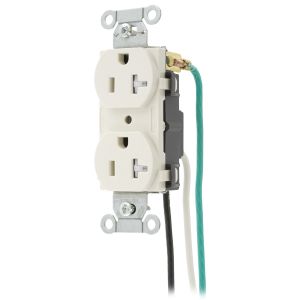 HUBBELL WIRING DEVICE-KELLEMS CR20LATRP1 Straight Receptacle, Duplex, 20A 125V, Light Almond, 1 Pk, 8 Inch Solid Lead | BD2BQK