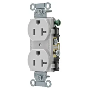 HUBBELL WIRING DEVICE-KELLEMS CR20OW Straight Receptacle, Duplex, 20A 125V, Office White, 1 Pk | BC9CCC