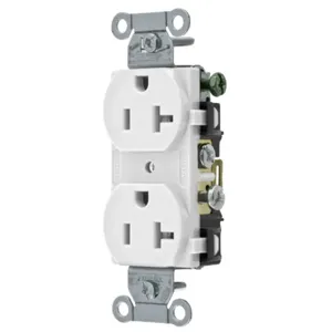 HUBBELL WIRING DEVICE-KELLEMS CR20WHI Straight Receptacle, Duplex, 20A 125V, White, 1 Pk | AE7LFK 5Z835