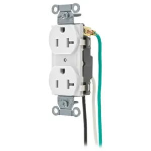 HUBBELL WIRING DEVICE-KELLEMS CR20WHIP1 Straight Receptacle, Duplex, 20A 125V, White, 1 Pk, 8 Inch Solid Lead | BC8EDW