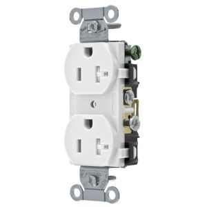 HUBBELL WIRING DEVICE-KELLEMS CR20WHITR Straight Receptacle, Duplex, 20A 125V, White, 1 Pk | AC2AJT 2HDY9