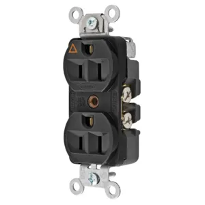 HUBBELL WIRING DEVICE-KELLEMS CR5252IGBK Straight Receptacle, 15A 125V, 5-15R, Black, 1 Pk, Isolated Ground | BD3KRB