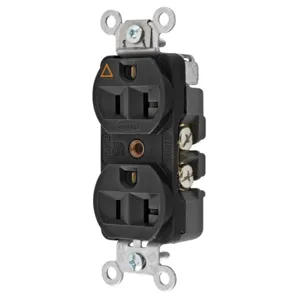 HUBBELL WIRING DEVICE-KELLEMS CR5352IGBK Straight Receptacle, 20A 125V, 5-20R, Black, 1 Pk, Isolated Ground | BC8WGJ