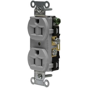 HUBBELL WIRING DEVICE-KELLEMS CRF15GRY Straight Receptacle, Duplex, 15A 125V, Gray, 1 Pk | BD2GBT