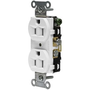 HUBBELL WIRING DEVICE-KELLEMS CRF15WHI Straight Receptacle, Duplex, 15A 125V, White, 1 Pk | BC8HPE