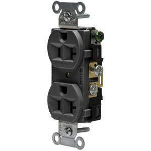 HUBBELL WIRING DEVICE-KELLEMS CRF20BLK Straight Receptacle, Duplex, 20A 125V, Black, 1 Pk | BC8QVG