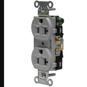 HUBBELL WIRING DEVICE-KELLEMS CRF20GRY Straight Receptacle, Duplex, 20A 125V, Gray, 1 Pk | BC8JGR