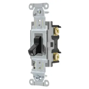 HUBBELL WIRING DEVICE-KELLEMS CS115BK Toggle Switch, Single Pole, 15A, 120/277VAC, Black | CE6RDV