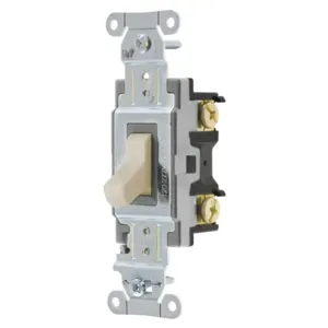 HUBBELL WIRING DEVICE-KELLEMS CS115LA Toggle Switch, Single Pole, 15A, 120/277VAC, Light Almond | BD2QQE