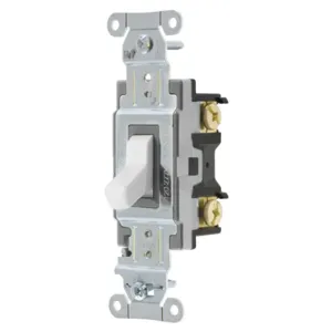 HUBBELL WIRING DEVICE-KELLEMS CS115W Toggle Switch, Single Pole, 15A, 120/277VAC, White | BC9UPA