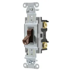 HUBBELL WIRING DEVICE-KELLEMS CS120 Toggle Switch, Single Pole, 20A, 120/277VAC, Brown | BC9LCJ