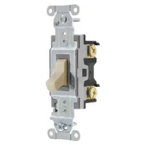 HUBBELL WIRING DEVICE-KELLEMS CS120AL Toggle Switch, Single Pole, 20A, 120/277VAC, Almond | BC8KBR