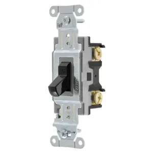 HUBBELL WIRING DEVICE-KELLEMS CS120BK Toggle Switch, Single Pole, 20A, 120/277VAC, Black | BD3BYN