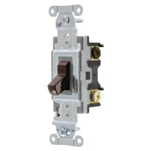 HUBBELL WIRING DEVICE-KELLEMS CS315 Toggle Switch, Three Way, 15A, 120/277VAC, Brown | BD3WUP