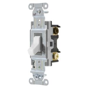 HUBBELL WIRING DEVICE-KELLEMS CS315W Toggle Switch, Three Way, 15A, 120/277VAC, White | BC8XLY