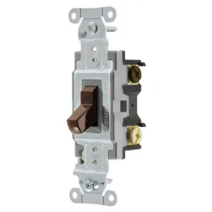 HUBBELL WIRING DEVICE-KELLEMS CS320 Toggle Switch, Three Way, 20A, 120/277VAC, Brown | BD3VWC