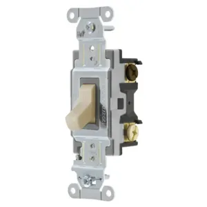 HUBBELL WIRING DEVICE-KELLEMS CS320AL Toggle Switch, Three Way, 20A, 120/277VAC, Almond | BC8MZP