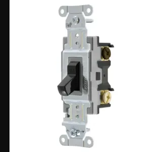 HUBBELL WIRING DEVICE-KELLEMS CS320BK Toggle Switch, Three Way, 20A, 120/277VAC, Black | BC8KBT