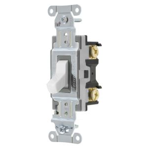 HUBBELL WIRING DEVICE-KELLEMS CSB120W Wall Switch, 1 Pole, 20A, White, 120 to 277V AC, Back and Side | BC8PEC 49YL40