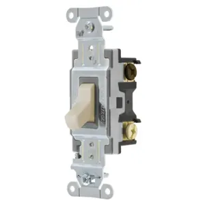 HUBBELL WIRING DEVICE-KELLEMS CSB315LA Toggle Switch, Three Way, 15A, 120/277VAC, Light Almond | BC7YQA