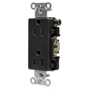 HUBBELL WIRING DEVICE-KELLEMS DR15BLK Straight Receptacle, Duplex, 15A 125V, Black, 1 Pk | AC8UKR 3DVU3