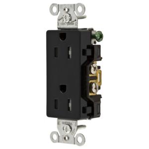 HUBBELL WIRING DEVICE-KELLEMS DR15BLKTR Straight Receptacle, Duplex, 15A 125V, Black, 1 Pk | BD4UVR