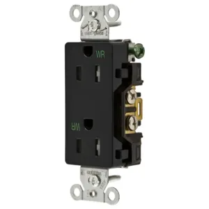 HUBBELL WIRING DEVICE-KELLEMS DR15BLKWRTR Straight Receptacle, Duplex, 15A 125V, Black, 1 Pk | BD4FTL