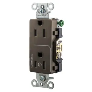 HUBBELL WIRING DEVICE-KELLEMS DR15C1 Straight Receptacle, 15A 125V, 2P - 3W Grounding, 5-15R, Brown | BD4KWK