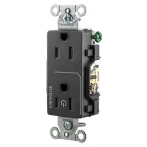 HUBBELL WIRING DEVICE-KELLEMS DR15C1BLK Straight Receptacle, 15A 125V, 2P - 3W Grounding, 5-15R, Black | BD4PVB